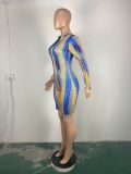 Sexy Striped Zipper Long Sleeve Skinny Rompers CHY-1279
