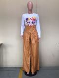 Plus Size PU Leather High Waist Belted Wide Leg Pants OD-8392