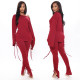 Solid Long Sleeve Lace Up Two Piece Pants Set LSL-6394