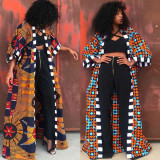 Plus Size Casual Geometric Print Long Coat BN-9254