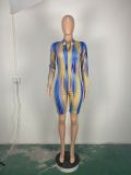 Sexy Striped Zipper Long Sleeve Skinny Rompers CHY-1279