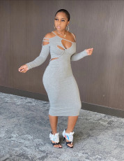Sexy Long Sleeve Irregular Hollow Midi Dress BGN-125