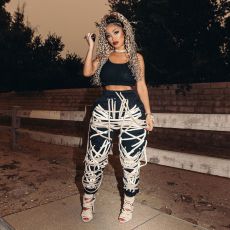 Plus Size Casual Ribbon Criss Cross Long Pants YNB-7132