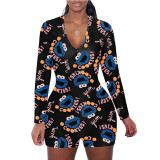 Casual Printed Long Sleeve One Piece Romper SHD-9449