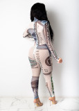 Sexy Mesh Dollar Printed Long Sleeve Jumpsuits SHD-9503