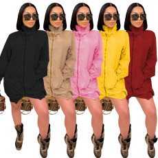 Casual Solid Zipper Long Sleeve Mini Dress SHD-9502