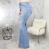Plus Size 5XL Fat MM Denim Ripped Hole Flared Jeans HSF-2342