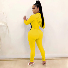 Casual Sports Patchwork Hooded Zipper Jumpsuits MEI-9125
