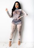 Sexy Mesh Dollar Printed Long Sleeve Jumpsuits SHD-9503