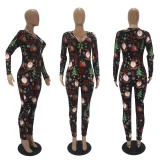 Christmas Print Long Sleeve Jumpsuits SHD-9451