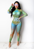 Sexy Mesh Dollar Printed Long Sleeve Jumpsuits SHD-9503