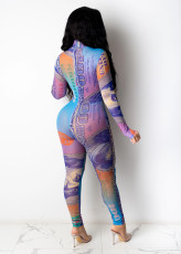 Sexy Mesh Dollar Printed Long Sleeve Jumpsuits SHD-9503