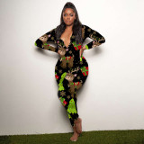 Christmas Print Long Sleeve Jumpsuits SHD-9451