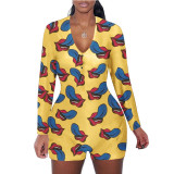 Casual Printed Long Sleeve One Piece Romper SHD-9449