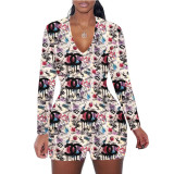 Casual Printed Long Sleeve One Piece Romper SHD-9449
