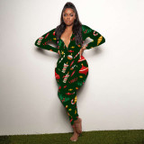 Christmas Print Long Sleeve Jumpsuits SHD-9451