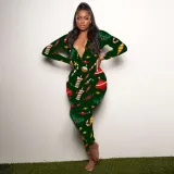 Christmas Print Long Sleeve Jumpsuits SHD-9451