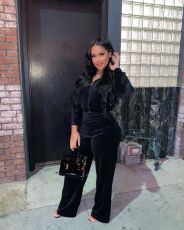Casual Velvet Hooded Long Sleeve 2 Piece Sets NYF-8025