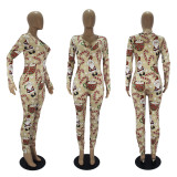 Christmas Print Long Sleeve Jumpsuits SHD-9451