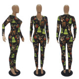 Christmas Print Long Sleeve Jumpsuits SHD-9451