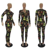 Christmas Print Long Sleeve Jumpsuits SHD-9451