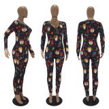 Christmas Print Long Sleeve Jumpsuits SHD-9451