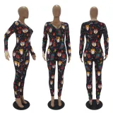 Christmas Print Long Sleeve Jumpsuits SHD-9451