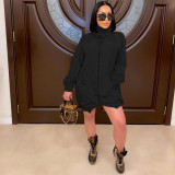 Casual Solid Zipper Long Sleeve Mini Dress SHD-9502