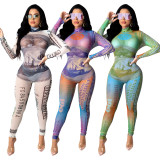 Sexy Mesh Dollar Printed Long Sleeve Jumpsuits SHD-9503