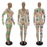 Christmas Print Long Sleeve Jumpsuits SHD-9451