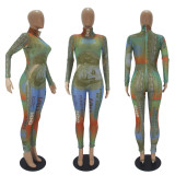 Sexy Mesh Dollar Printed Long Sleeve Jumpsuits SHD-9503