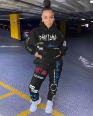 Casual Printed Hoodie Pants Two Piece Suits QZX-6173