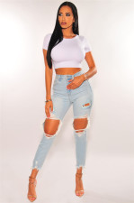 Plus Size Denim Ripped Hole Jeans Pants LX-5006