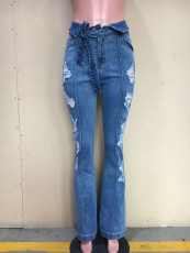 Denim Ripped Sashes SKinny Flared Jeans Pants ORY-5175