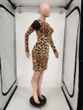 Sexy Leopard Mesh Patchwork Bodycon Dress Without Mask WSM-5206