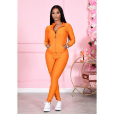 Solid Long Sleeve Zipper Two Piece Sets CM-799