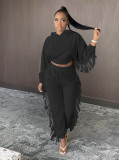 Solid Tassel Hooded Long Sleeve 2 Piece Pants Set BGN-126
