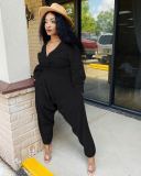 Solid V Neck Long Sleeve Two Piece Pants Set MEM-8311