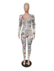 Fashion Sexy Print Skinny Long Sleeve Jumpsuit XMF-021