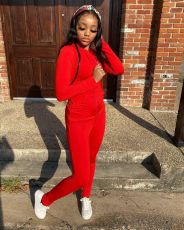 Solid Color Sports Slim Hoodie Coat And Pants Two Piece Set XMF-025