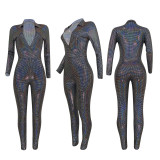 Sexy V Neck Long Sleeve One Piece Jumpsuit FENF-030