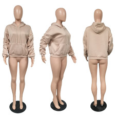 Solid Color Plush Puff Sleeve Hoodie Sweatshirts XMF-022