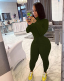 Solid Long Sleeve Rib Tops+Plush Pants Two Piece Suits NIK-191