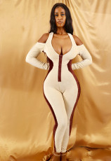 Low Cut Sexy Color Block Tight Jumpsuit BDF-8041
