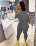 Solid Long Sleeve Rib Tops+Plush Pants Two Piece Suits NIK-191
