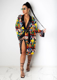 Sexy Printed Loose Full Sleeve Sashes Pajamas Midi Dress SHD-9452