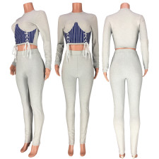 Casual Lace Up Long Sleeve 2 Piece Pants Set MDF-5182