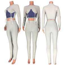 Casual Lace Up Long Sleeve 2 Piece Pants Set MDF-5182