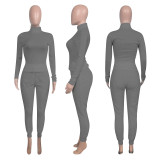 Solid Long Sleeve Rib Tops+Plush Pants Two Piece Suits NIK-191