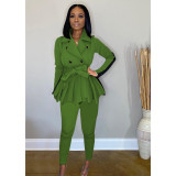 Elegant Full Sleeve Belted Coat+Pants 2 Piece Sets SFY-192
